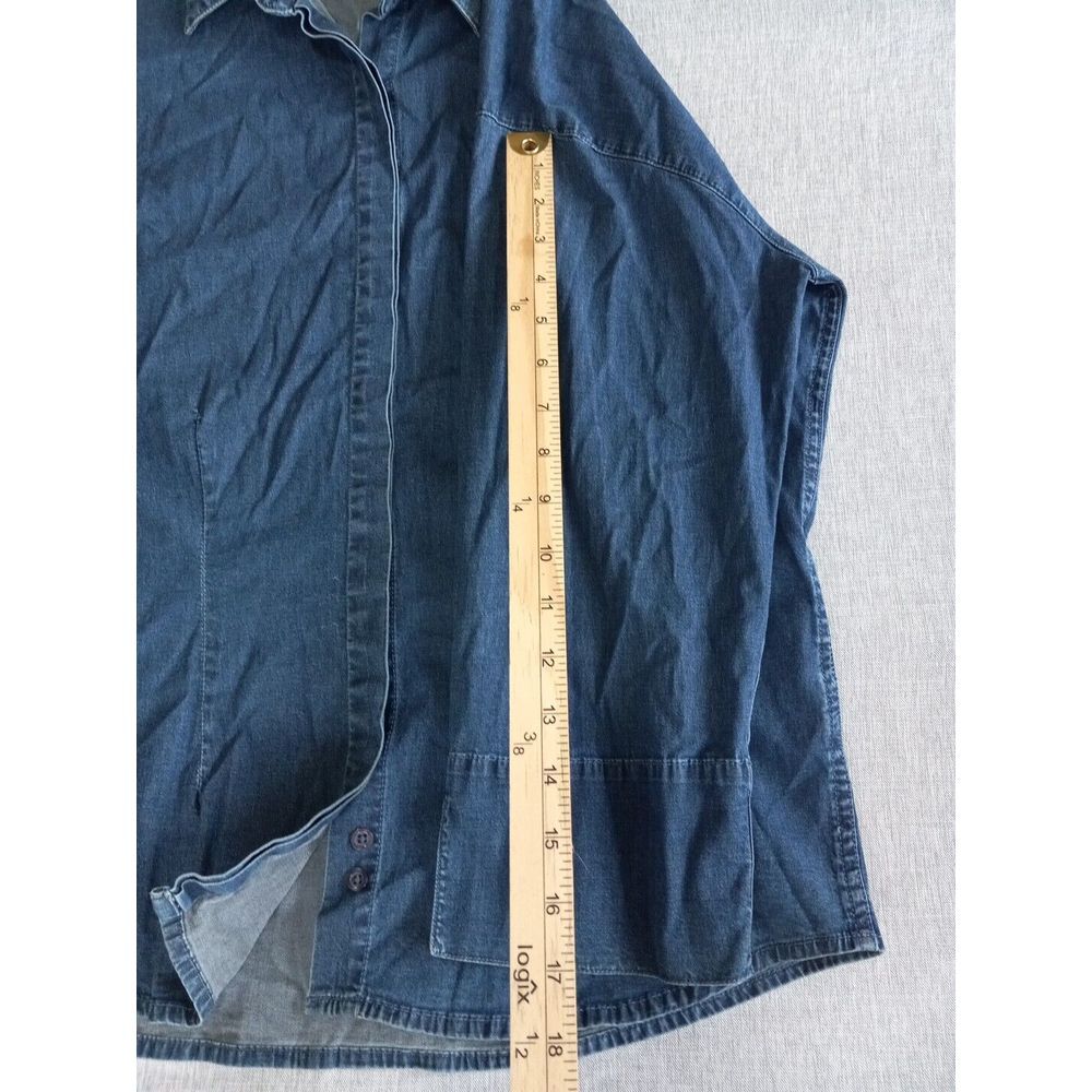 Lee Women's Large Stretch Cowboy Western Button-Up Chambray Blue Shirt - Picture 6 of 13